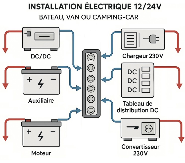 Schéma de principe de l'installation d'un busbar
